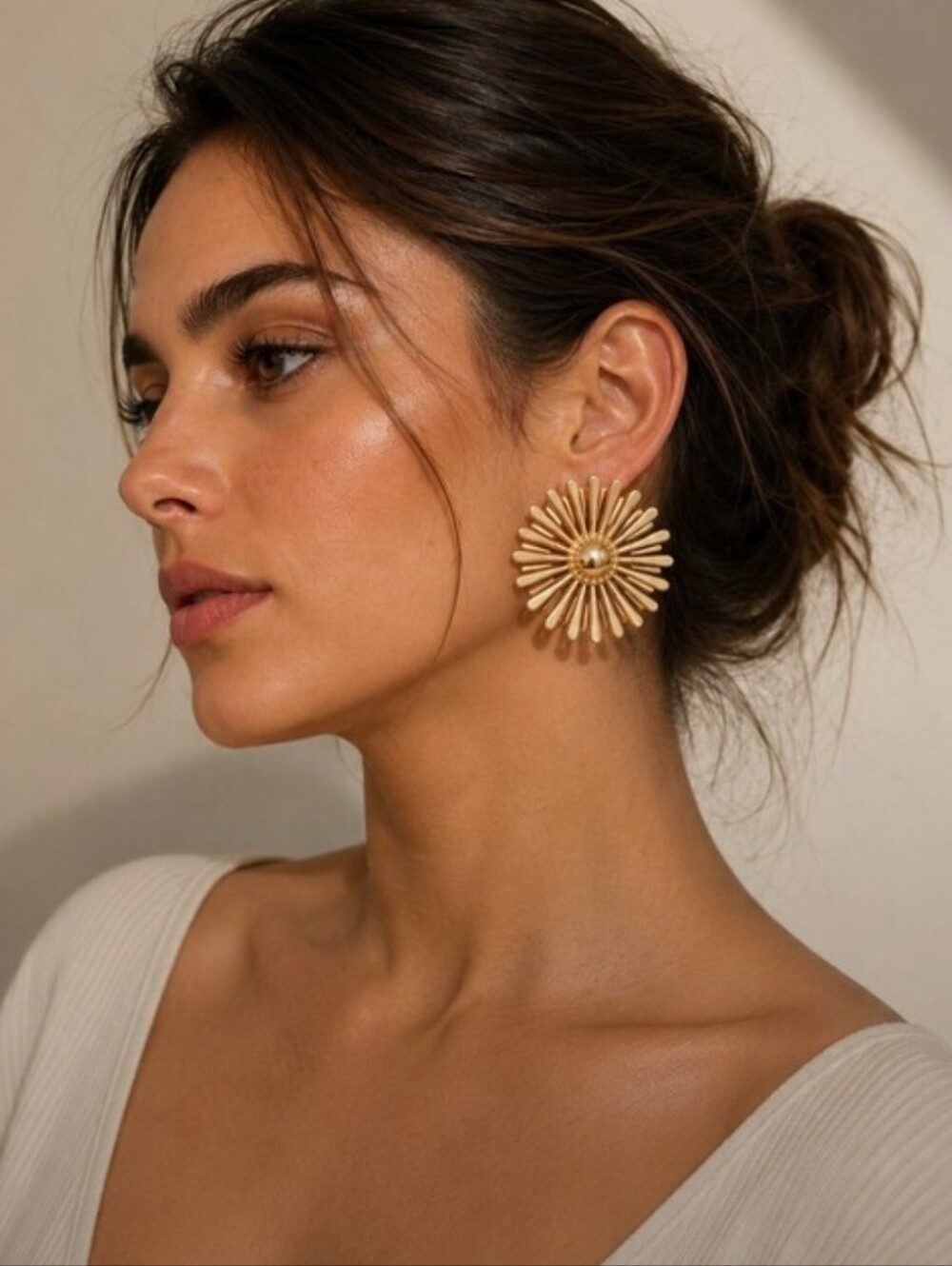 Stainless steel gold tone flower earrings